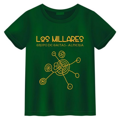 Camiseta oficial de Los Millares — verde con diseño celta en dorado
